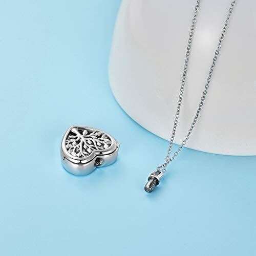 Sterling Silver Tree Of Life & Heart Urn Necklace for Ashes-4