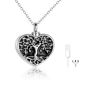 Sterling Silver Tree Of Life & Heart Urn Necklace for Ashes with Engraved Word-41