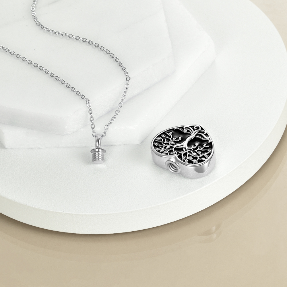 Sterling Silver Tree Of Life & Heart Urn Necklace for Ashes with Engraved Word-4