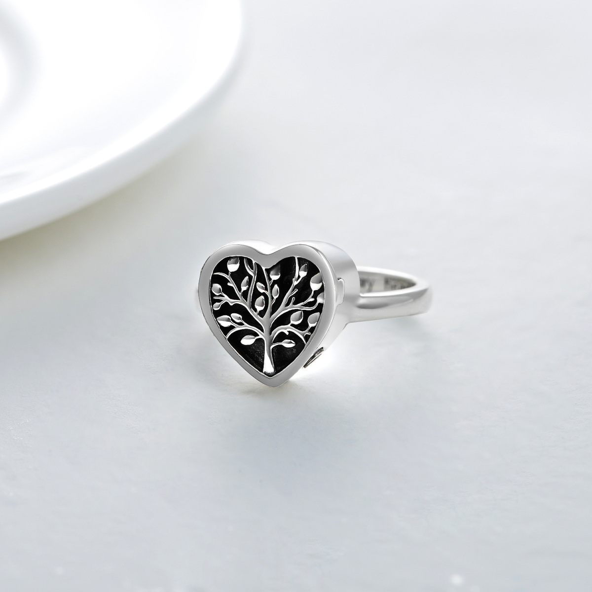 Sterling Silver Tree Of Life & Heart Urn Ring with Engraved Word-3