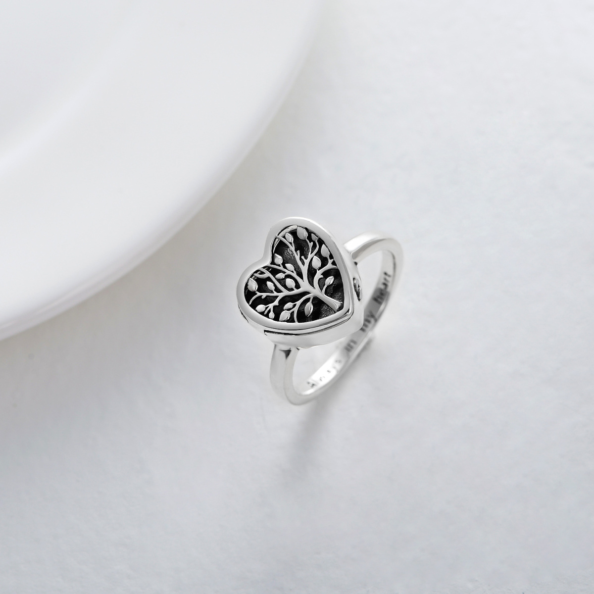 Sterling Silver Tree Of Life & Heart Urn Ring with Engraved Word-4