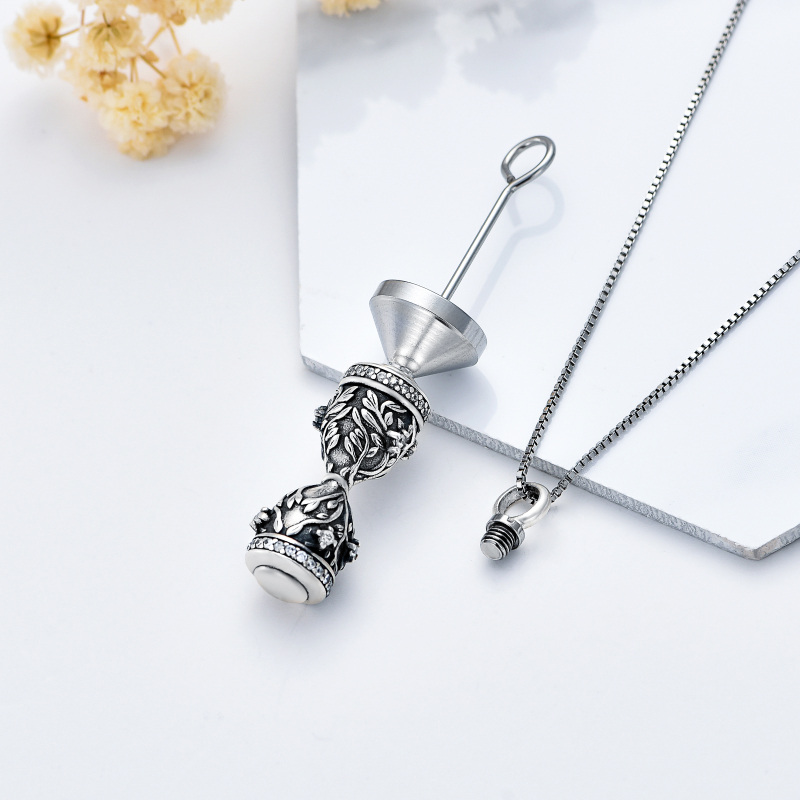 Sterling Silver Cubic Zirconia Tree Of Life & Hourglass Urn Necklace for Ashes-3