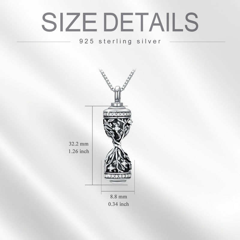 Sterling Silver Cubic Zirconia Tree Of Life & Hourglass Urn Necklace for Ashes-4