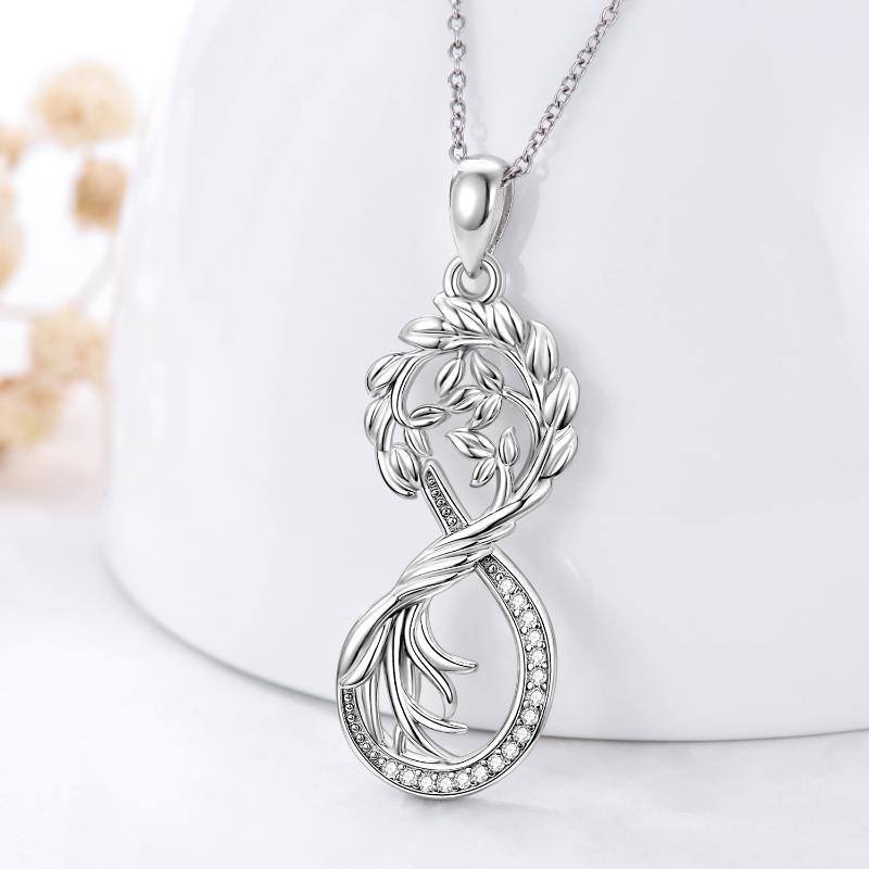 Sterling Silver Tree Of Life & Infinity Symbol Pendant Necklace-3