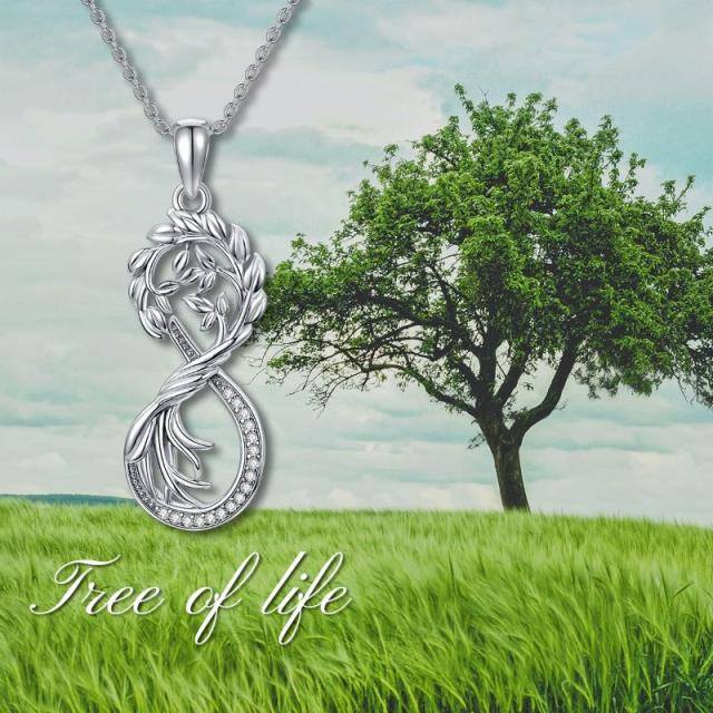 Sterling Silver Tree Of Life & Infinity Symbol Pendant Necklace-5