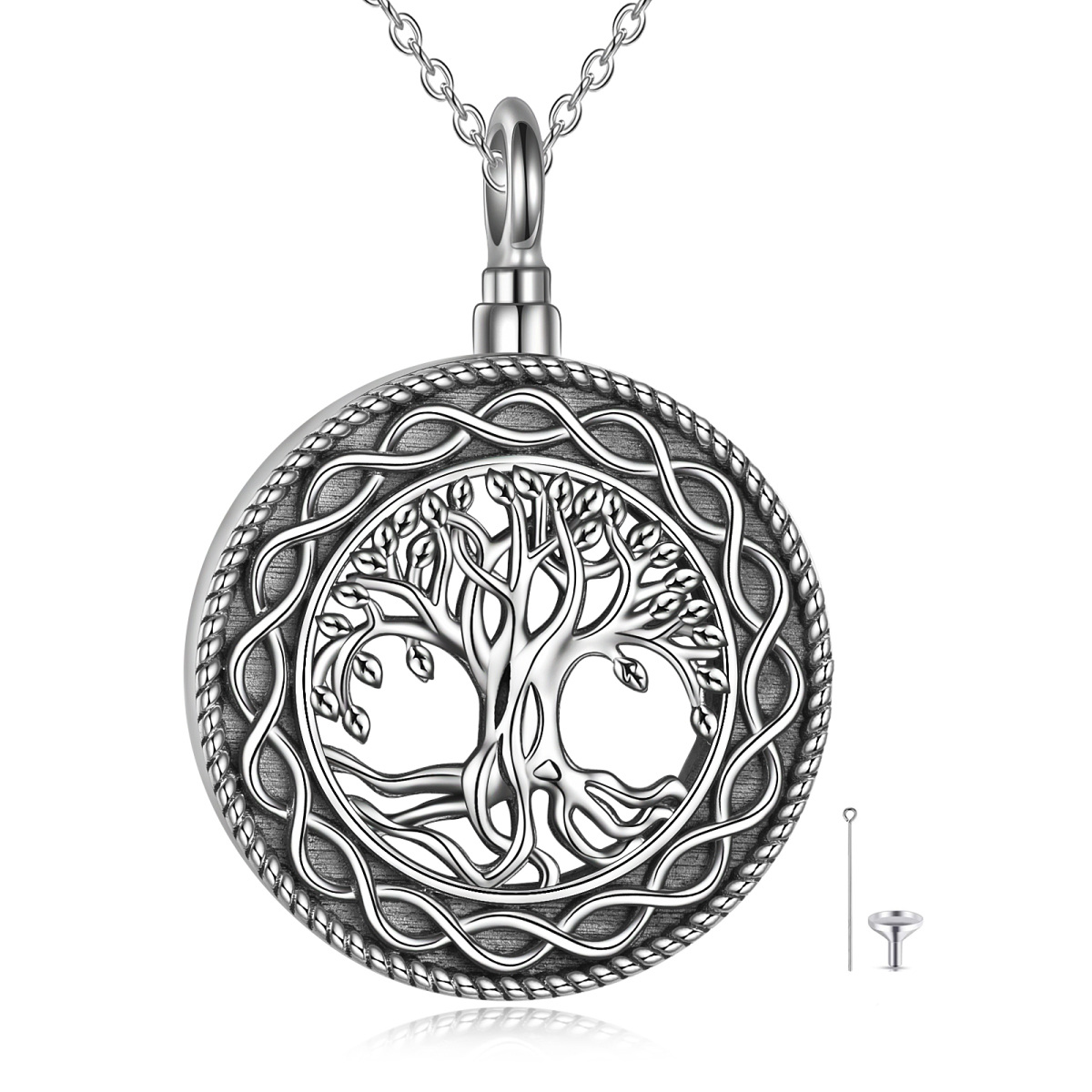 Collier en argent sterling pour cendres. arbre de vie et symbole de l'infini-1