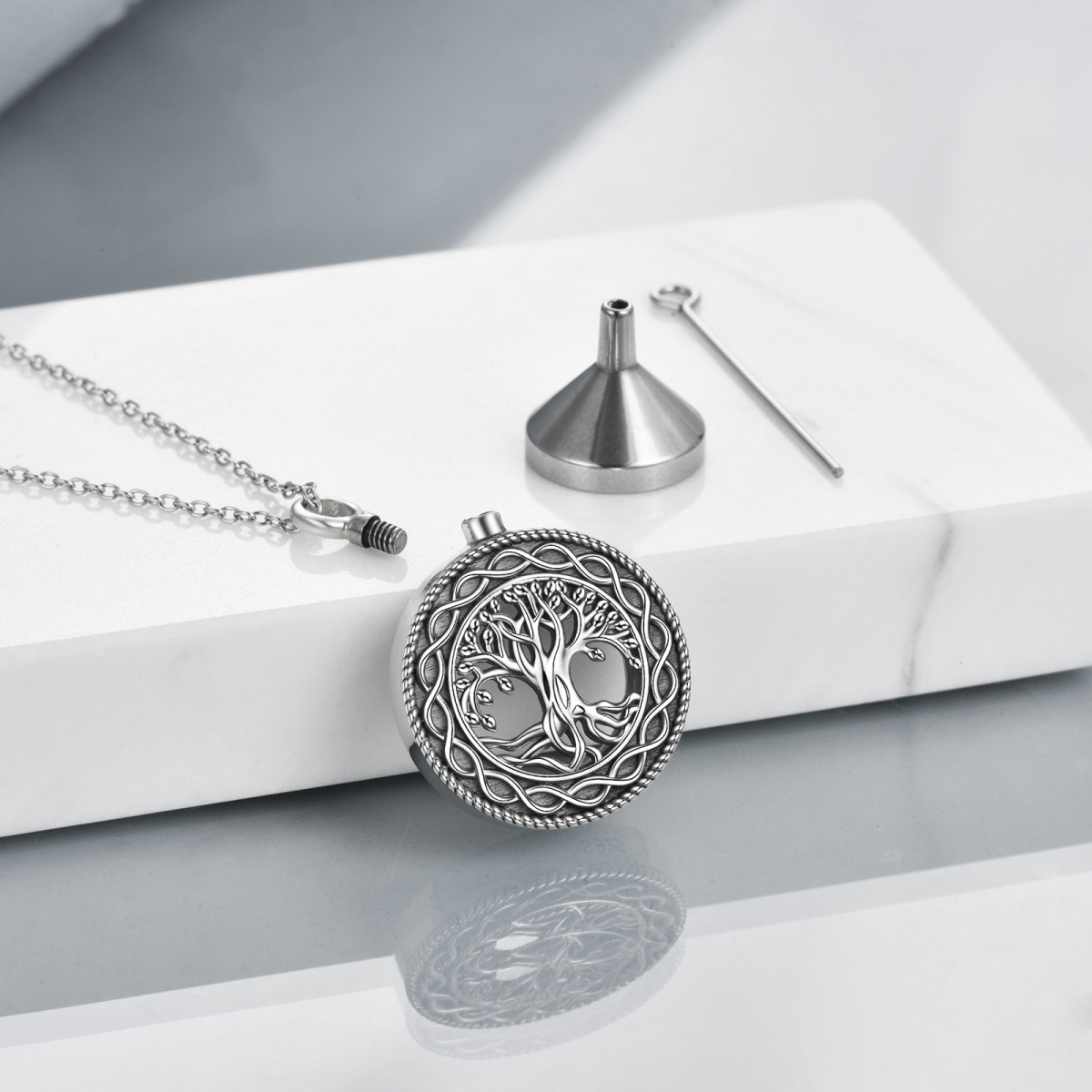 Collana con urna in argento sterling con albero della vita e simbolo dell'infinito per le ceneri-3