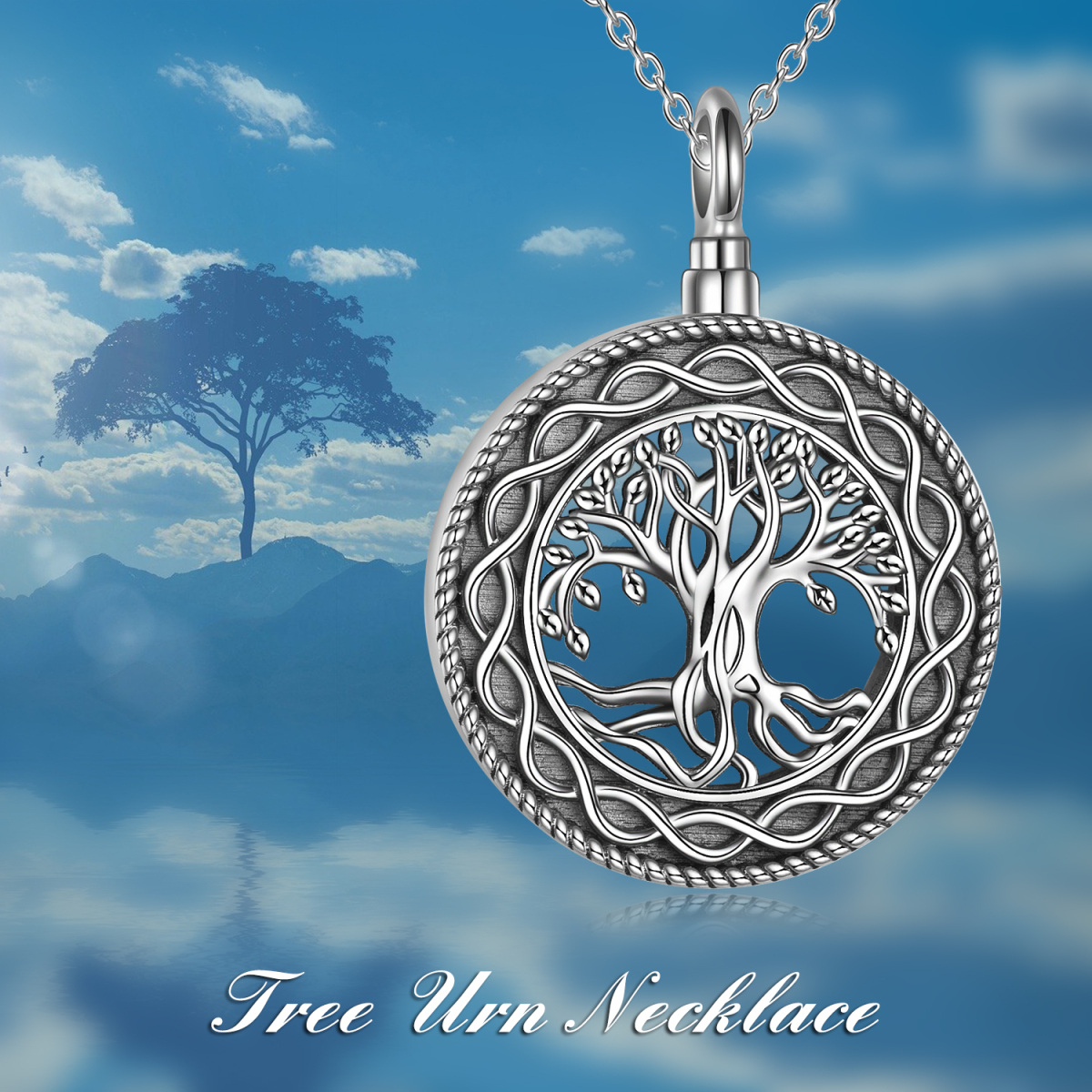 Collana con urna in argento sterling con albero della vita e simbolo dell'infinito per le ceneri-6