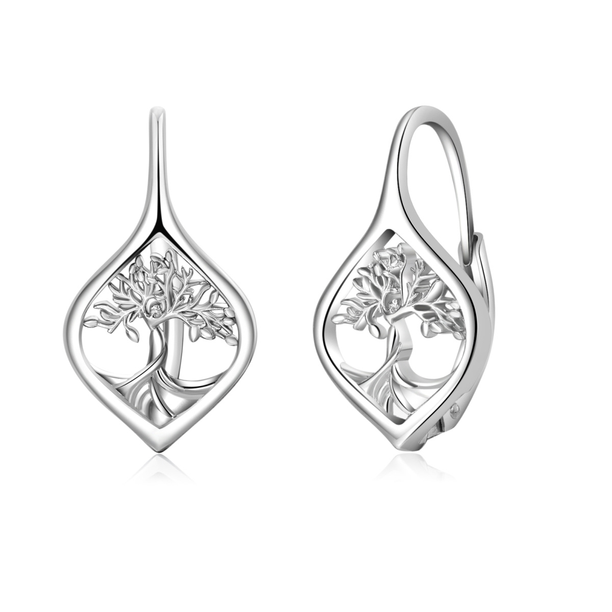 Boucles d'oreilles à levier en argent sterling avec arbre de vie-1