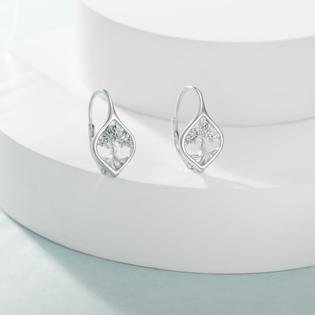 Boucles d'oreilles à levier en argent sterling avec arbre de vie-3