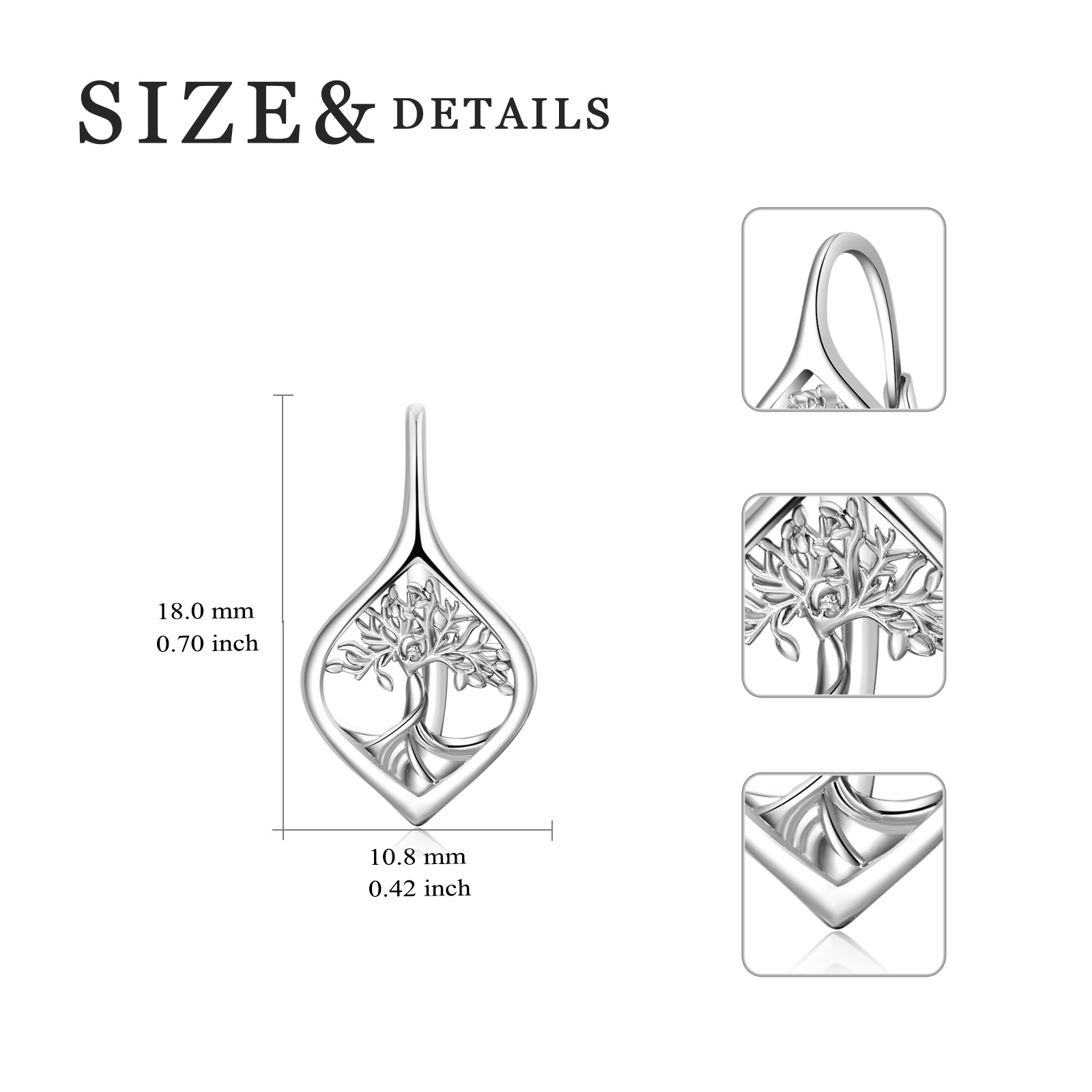 Boucles d'oreilles à levier en argent sterling avec arbre de vie-5