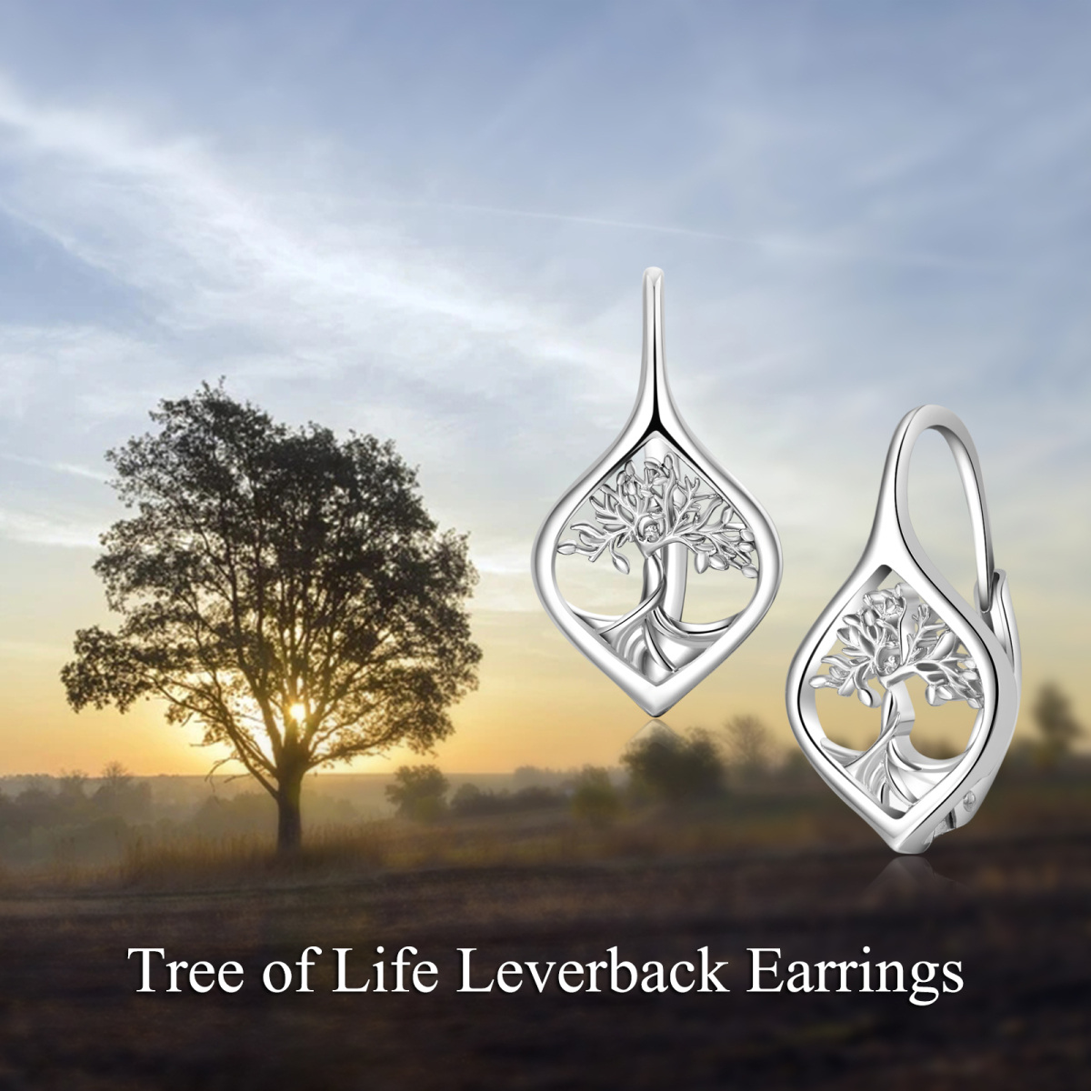 Boucles d'oreilles à levier en argent sterling avec arbre de vie-6