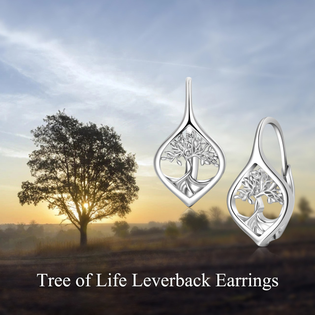 Sterling Silver Tree Of Life Lever-back Earrings-6