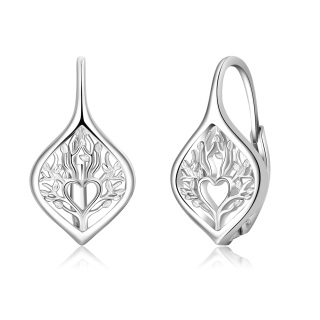 Sterling Silver Tree Of Life Lever-back Earrings-10