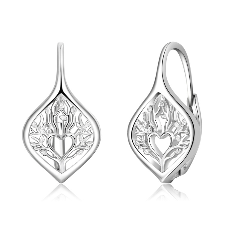 Sterling Silver Tree Of Life Lever-back Earrings-8