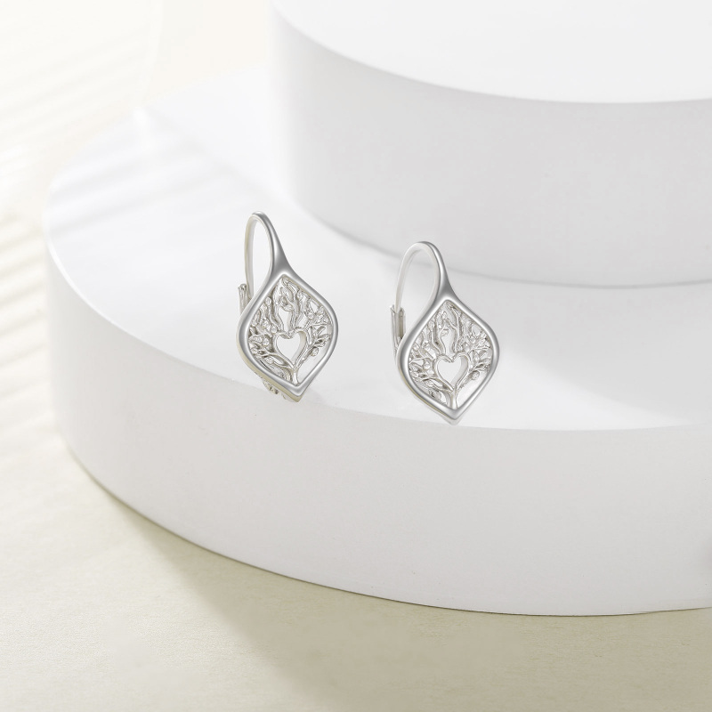 Sterling Silver Tree Of Life Lever-back Earrings-3