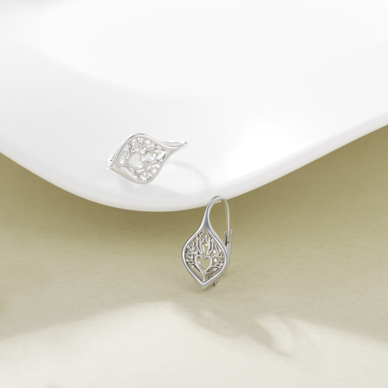 Sterling Silver Tree Of Life Lever-back Earrings-4