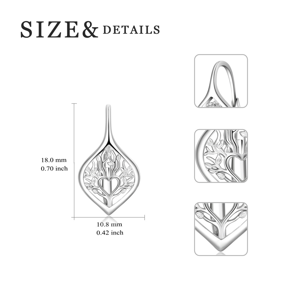 Sterling Silver Tree Of Life Lever-back Earrings-5