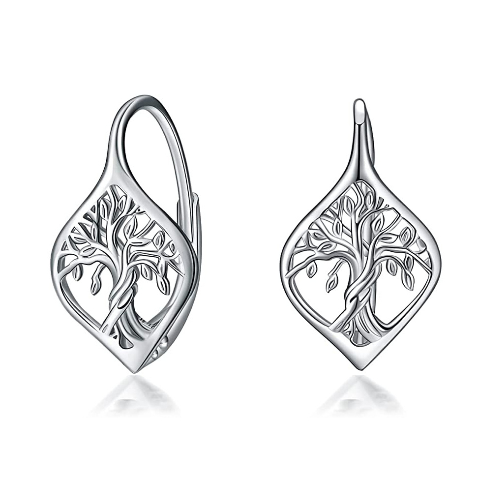 Sterling Silver Tree Of Life Lever-back Earrings-1