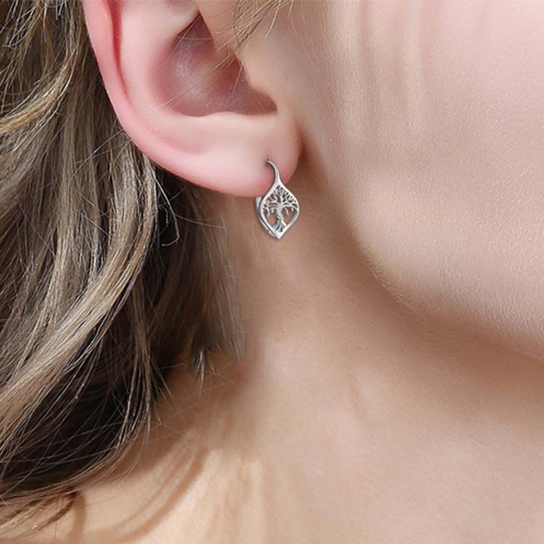 Orecchini a monachella in argento sterling con albero della vita-2