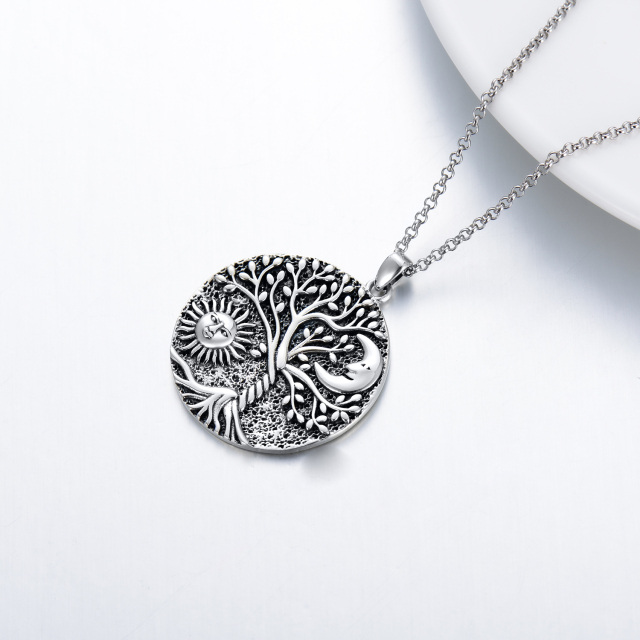 Sterling Silver Tree Of Life & Moon & Sun Pendant Necklace-4