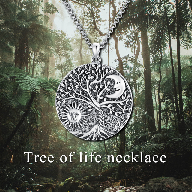 Sterling Silver Tree Of Life & Moon & Sun Pendant Necklace-5