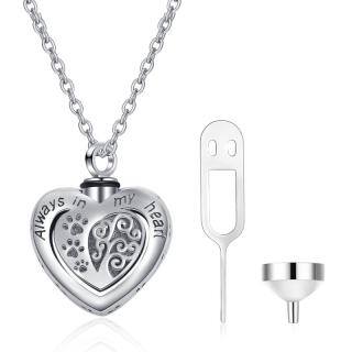 Sterling Silver Tree of Life Paw & Heart Urn Necklace for Ashes with Engraved Word-47