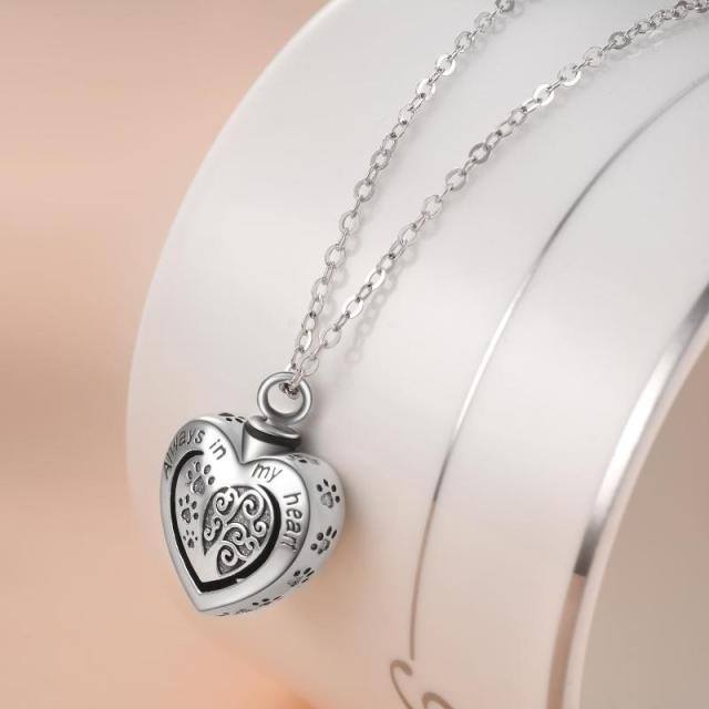 Árbol de la vida de plata de ley Pata y corazón urna collar para cenizas con la palabra grabada-3