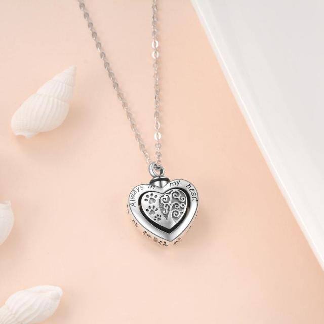 Árbol de la vida de plata de ley Pata y corazón urna collar para cenizas con la palabra grabada-4