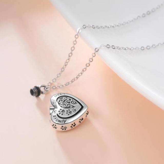 Sterling Silver Tree of Life Paw & Heart Urn Necklace for Ashes with Engraved Word-5