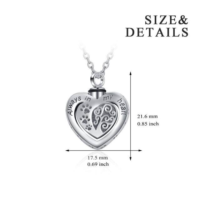 Árbol de la vida de plata de ley Pata y corazón urna collar para cenizas con la palabra grabada-6