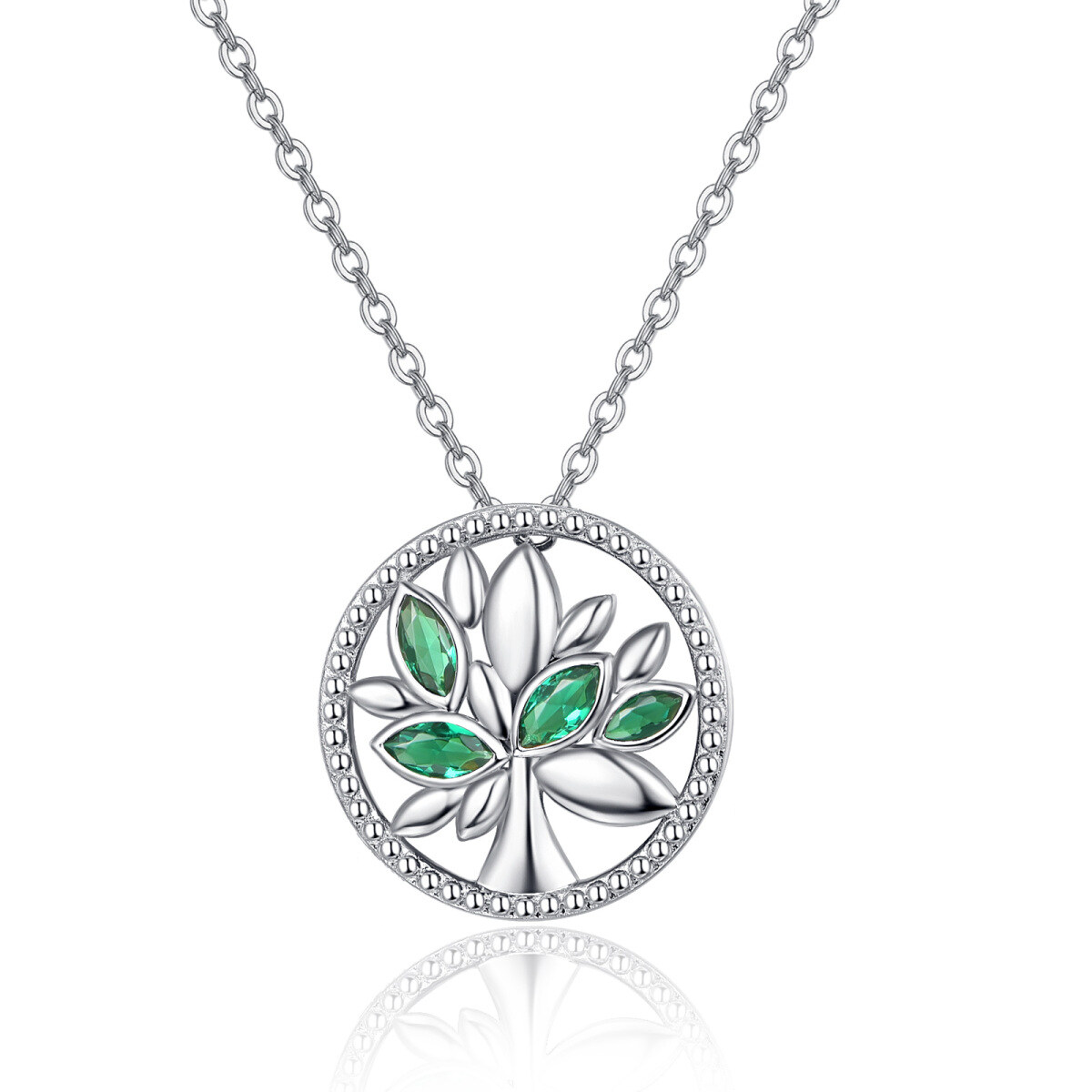 Sterling Silver Cubic Zirconia Tree Of Life Pendant Necklace-1