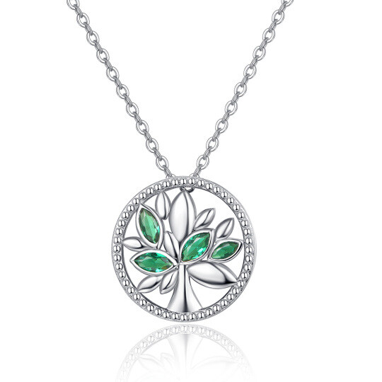 Sterling Silver Green Cubic Zirconia Tree Of Life Necklace for Women