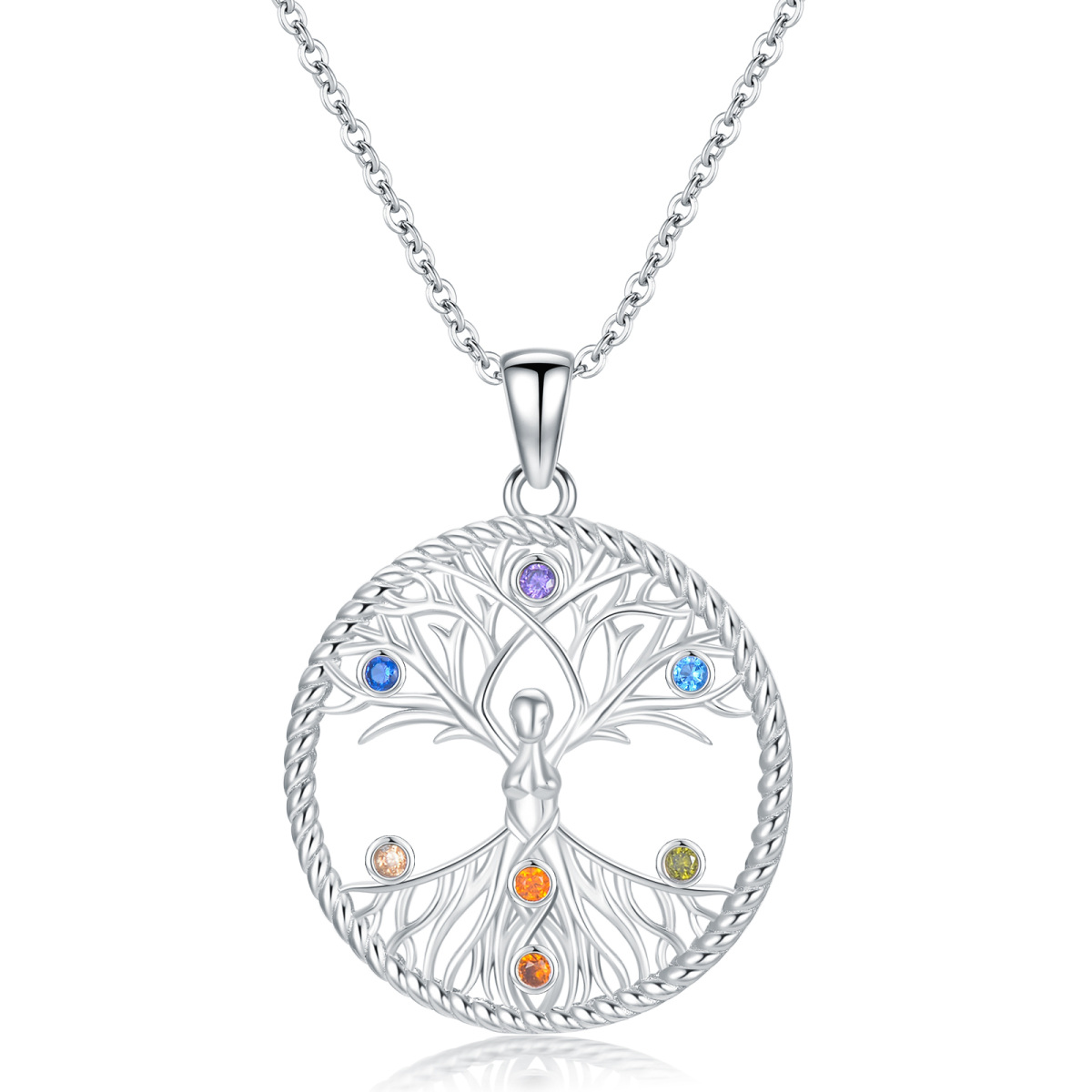 Sterling Silver Cubic Zirconia Tree Of Life Pendant Necklace-1