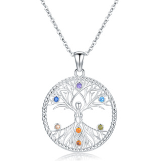 Sterling Silver Cubic Zirconia Tree Of Life Pendant Necklace-14