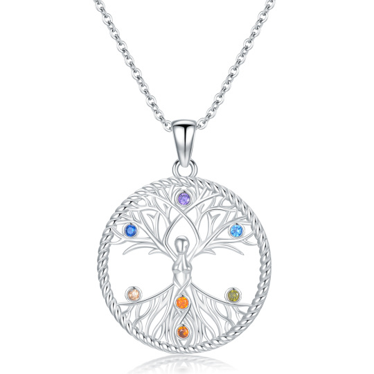 Sterling Silver Cubic Zirconia Tree Of Life Pendant Necklace