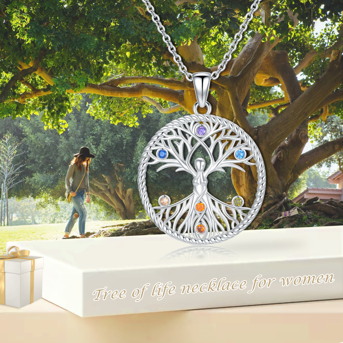 Sterling Silver Cubic Zirconia Tree Of Life Pendant Necklace-6