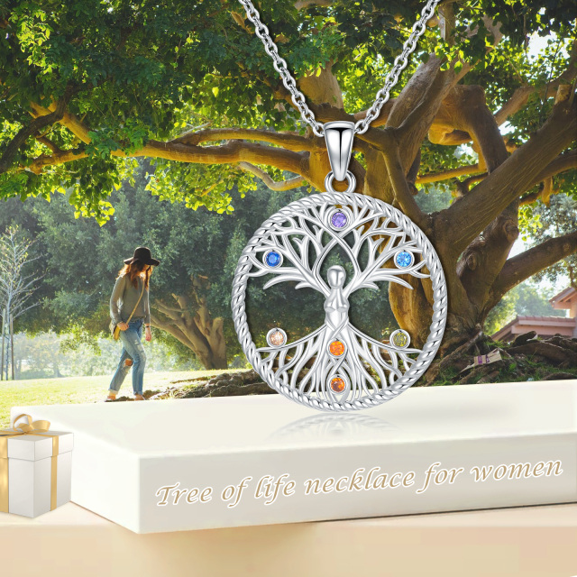 Sterling Silver Cubic Zirconia Tree Of Life Pendant Necklace-6