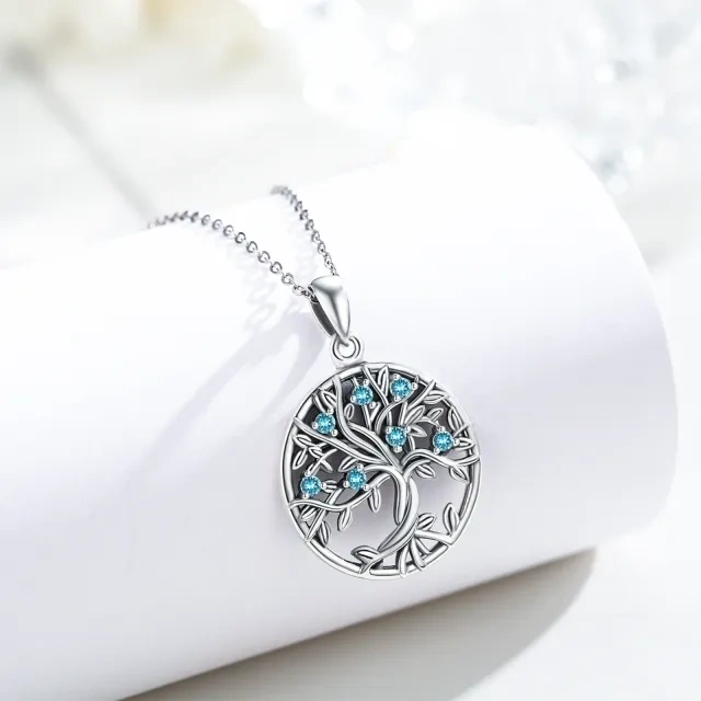 Sterling Silver Cubic Zirconia Tree Of Life Pendant Necklace-3