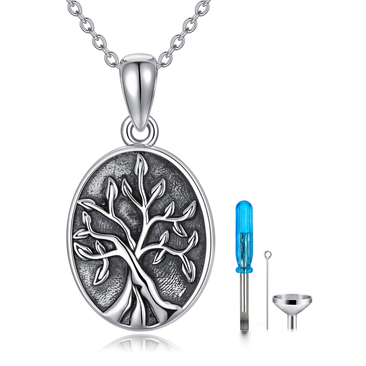 Collana con ciondolo dell'Albero della Vita in argento sterling con parola incisa-1