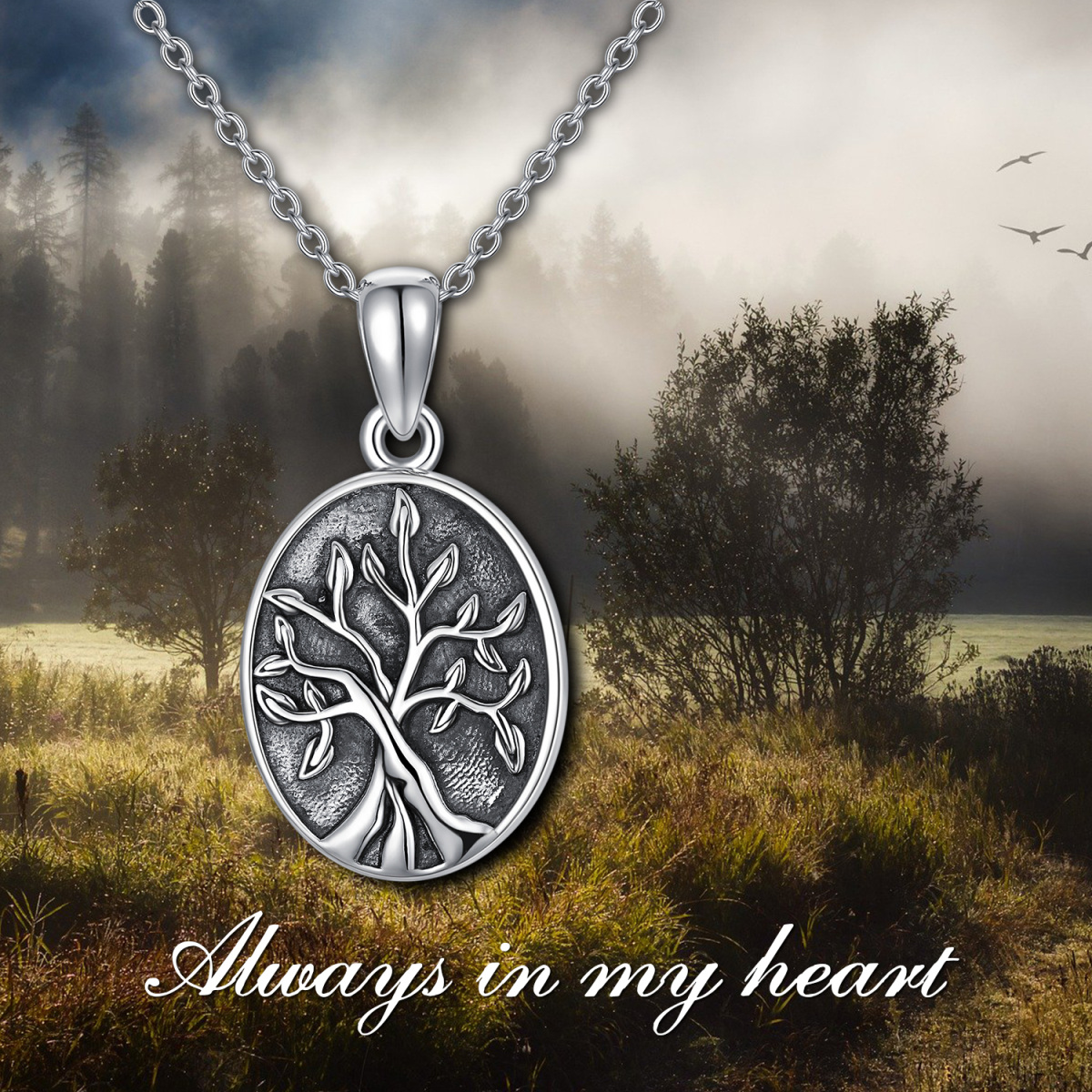 Collana con ciondolo dell'Albero della Vita in argento sterling con parola incisa-4