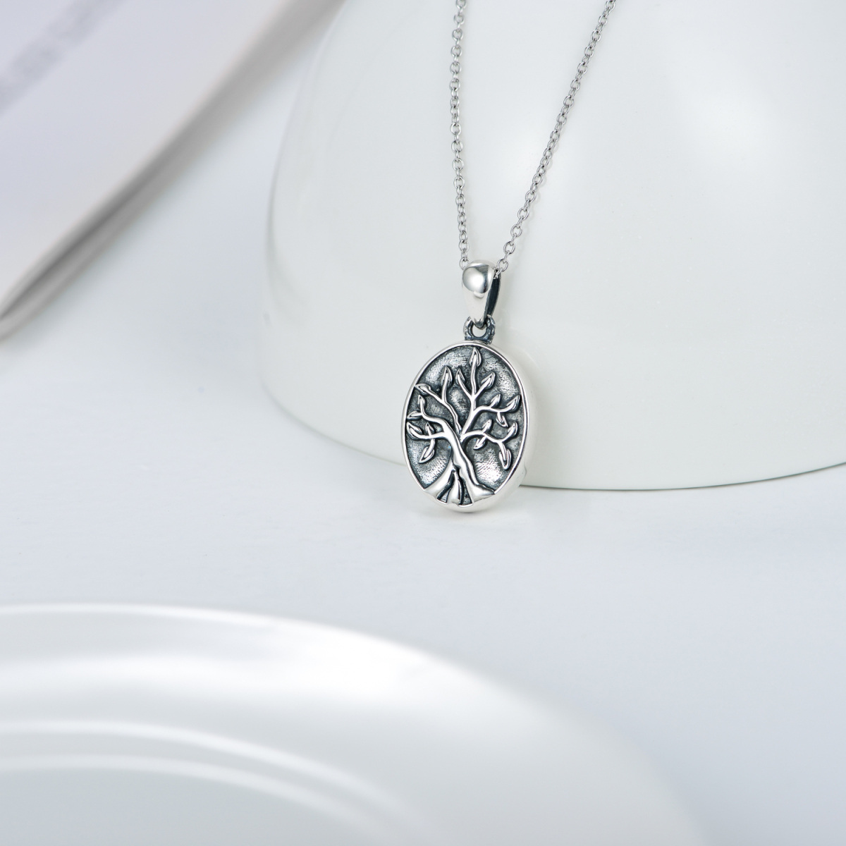 Collana con ciondolo dell'Albero della Vita in argento sterling con parola incisa-5