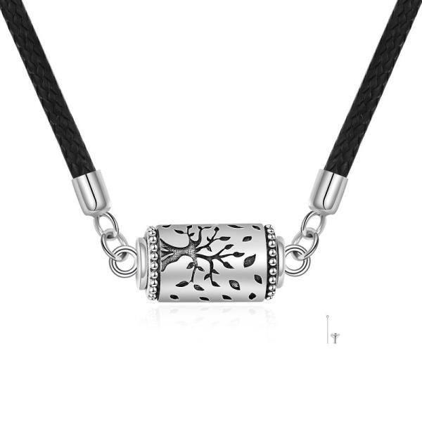 Collana in argento sterling ossidato con albero della va a mezzaluna e nodo celtico