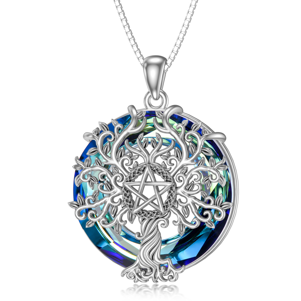 Collier en argent sterling avec pentagramme de l'arbre de vie et nœud celtique en cristal-1