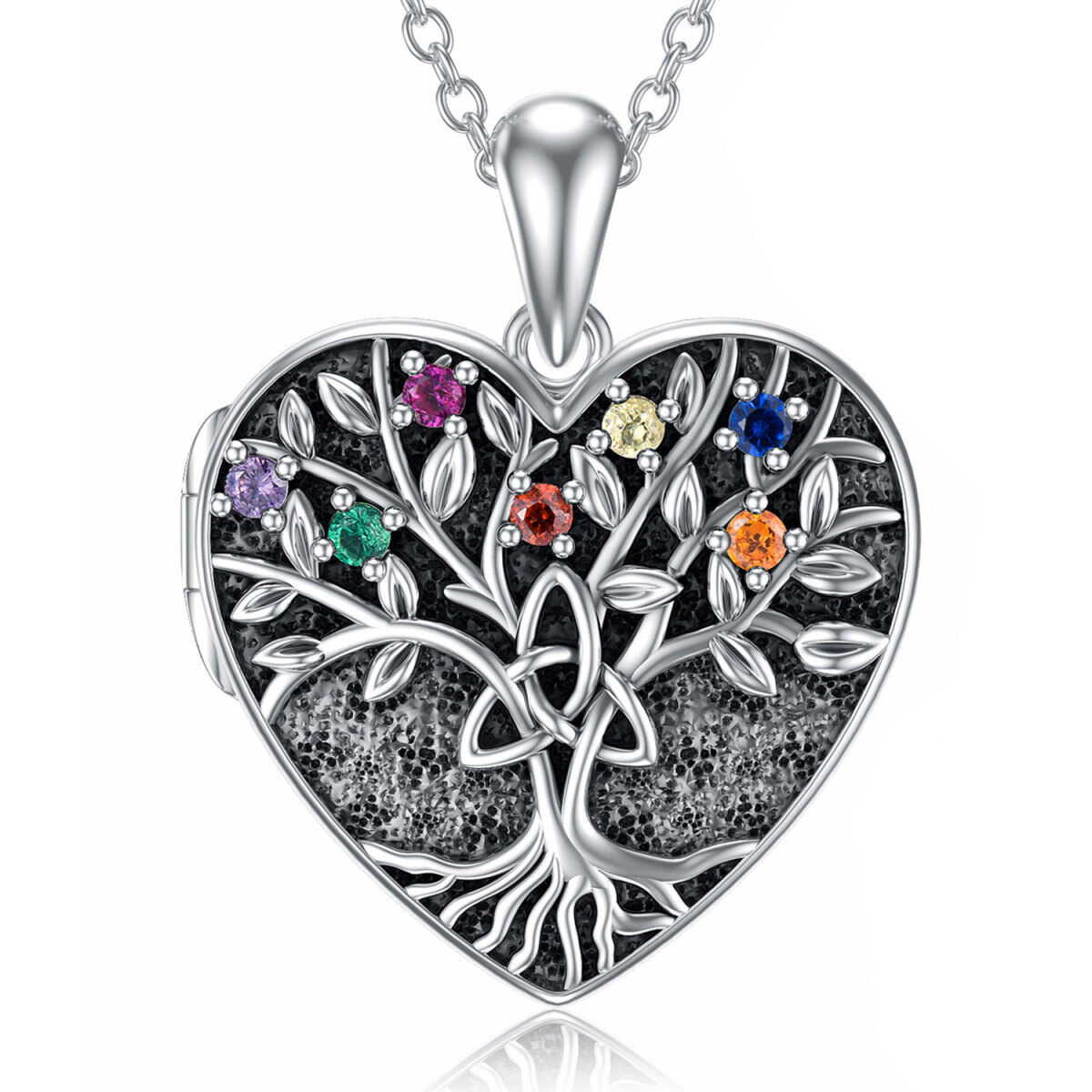 Sterling Silver Cubic Zirconia Tree Of Life Chakras Personalised Photo Locket Necklace For Unisex