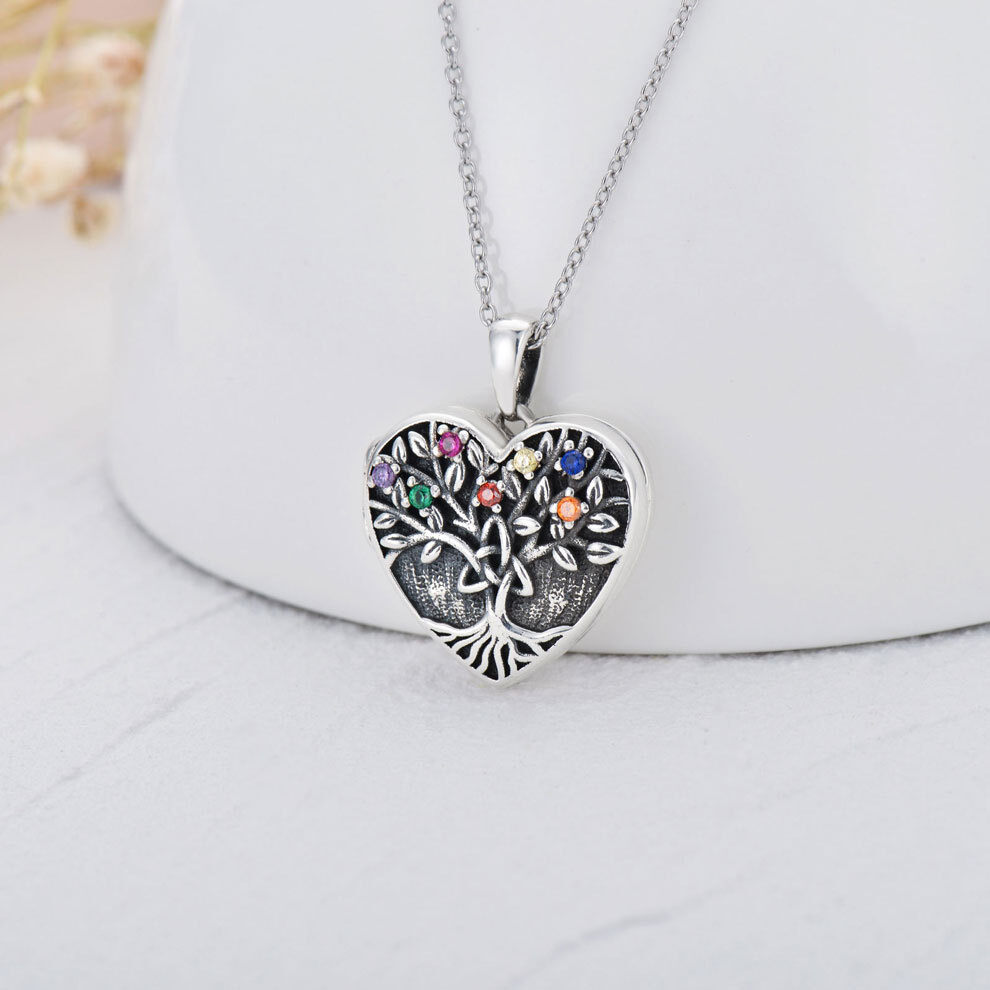 Collana con medaglione personalizzato con foto dell'albero della vita in argento sterling con zirconi cubici, chakra con foto personalizzati-3