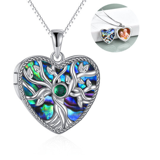 Sterling Silver Tree Of Life Personalized Photo Locket Necklace with Engraved Word