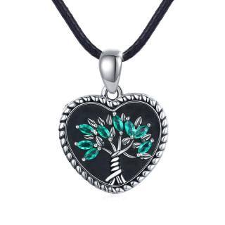 Sterling Silver Cubic Zirconia Tree Of Life Personalized Photo Locket Necklace-5