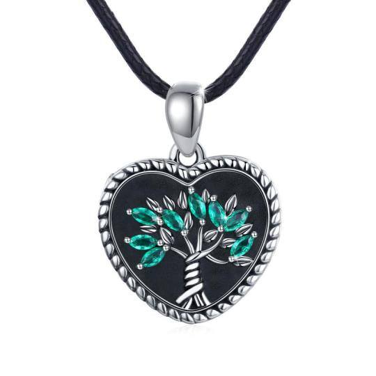 Sterling zilveren Cubic Zirconia Tree of Life Gepersonaliseerde Foto Zakje Ketting