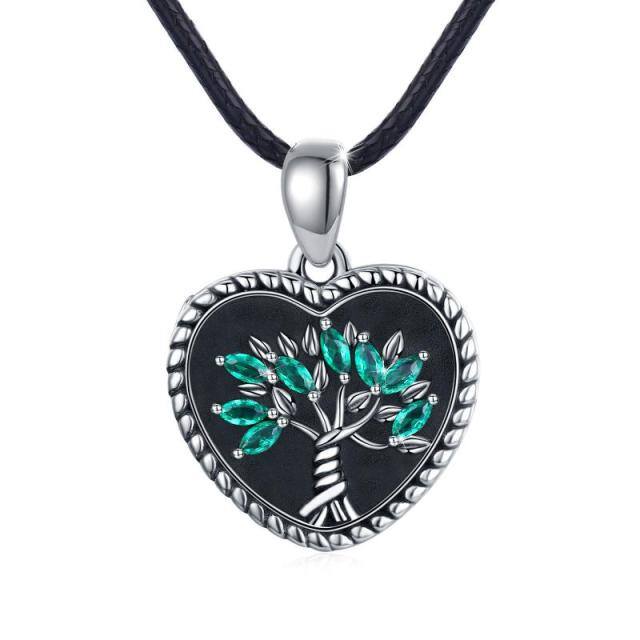 Sterling Silver Cubic Zirconia Tree Of Life Personalized Photo Locket Necklace-4